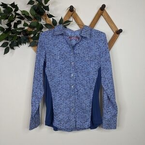 Robert Graham Floral Blue Button Down Blouse Long Sleeve Top